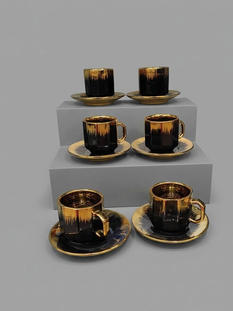 Gilded Eclipse: Faceted Cup & Saucer Set