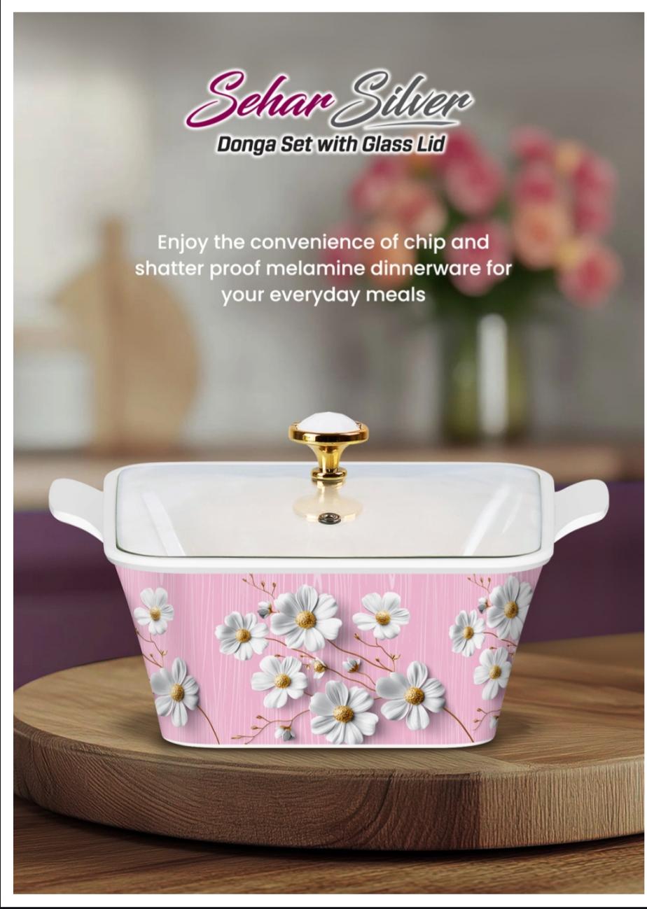 Melamine Donga Set Glass Lid 3pc