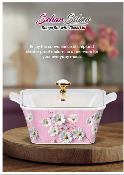Melamine Donga Set Glass Lid 3pc