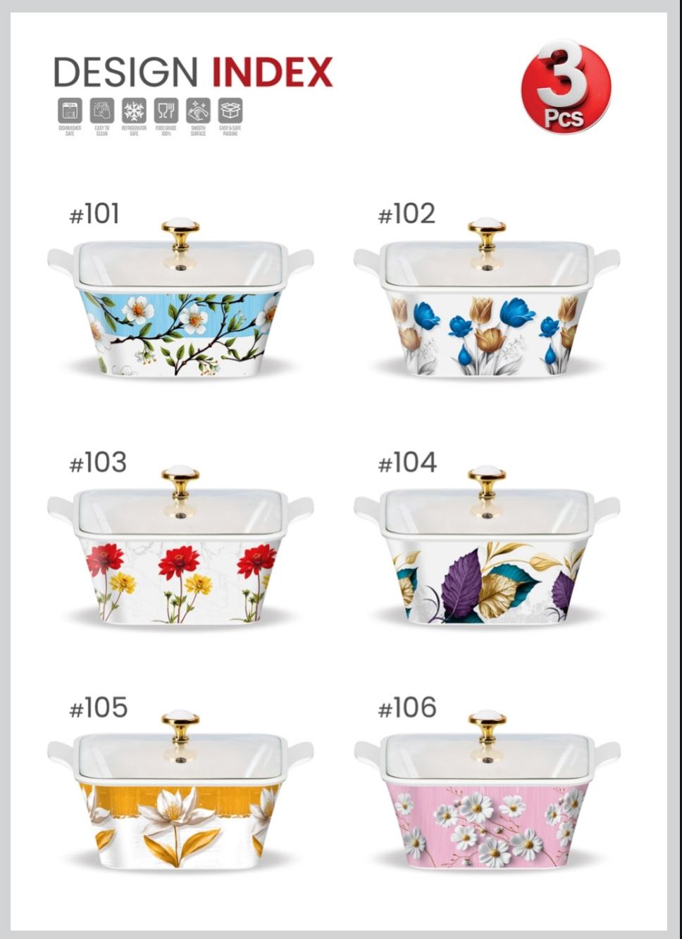 Melamine Donga Set Glass Lid 3pc