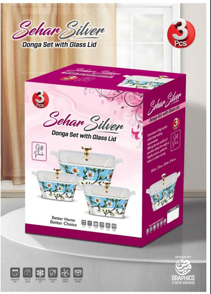 Melamine Donga Set Glass Lid 3pc